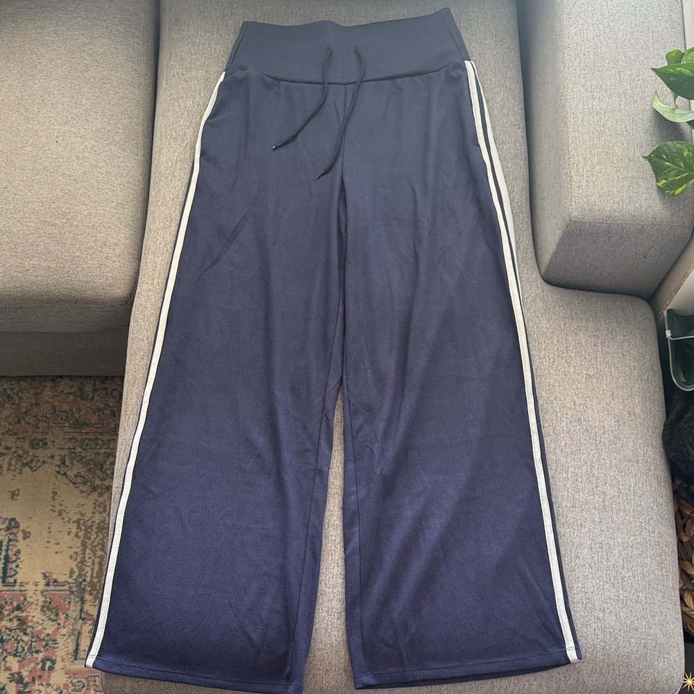 Ribbed Knit High Waisted Tummy Control Drawstring Casual Wide Leg Pants Pockets - Picture 6 of 10